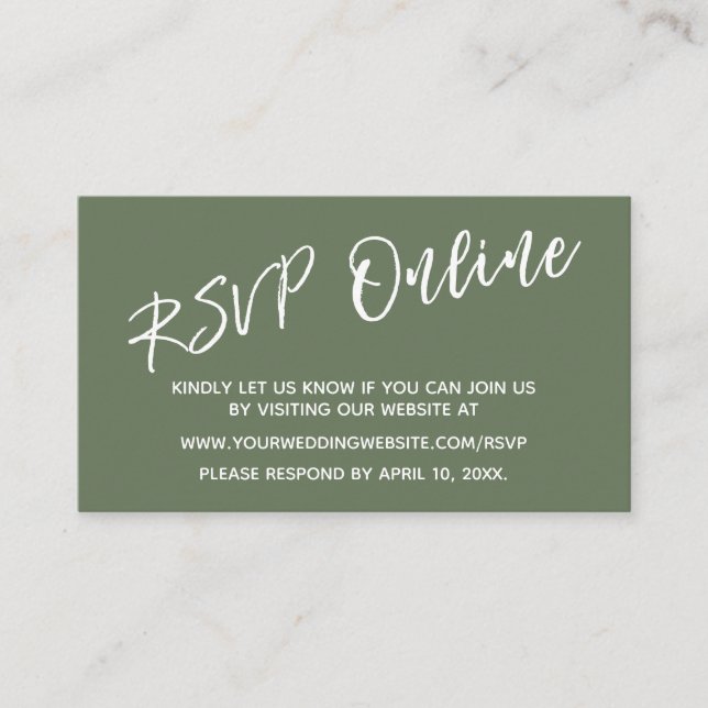 Carte D'accompagnement Mariage RSVP en ligne écriture Décontractée Olive  (Devant)