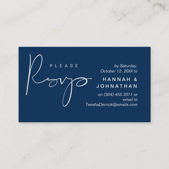 Carte D'accompagnement Mariage RSVP par téléphone ou par courriel réponse (Devant)