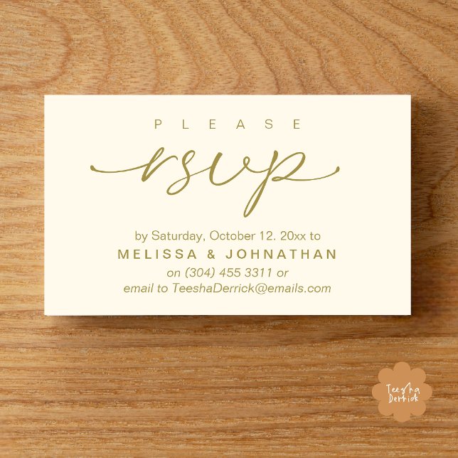 Carte D'accompagnement Mariage RSVP par téléphone ou par courriel réponse (Wedding RSVP via Phone or email text sms website Enclosure Card Dinner Invites Yellow Gold)