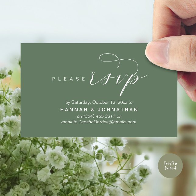 Carte D'accompagnement Mariage RSVP par téléphone ou par courriel réponse (Wedding RSVP via Phone or email respond Enclosure Card, Lunch, Brunch, Dinner, Party, Greenery Sage)
