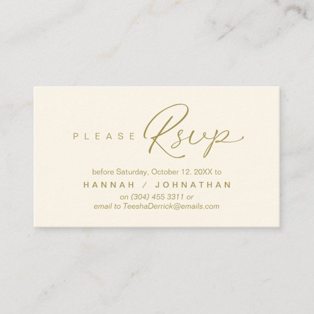 Carte D'accompagnement Mariage RSVP par téléphone ou par courriel réponse (Devant)