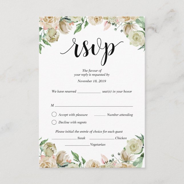 Carte D'accompagnement Mariage RSVP, Poussin floral (Devant)