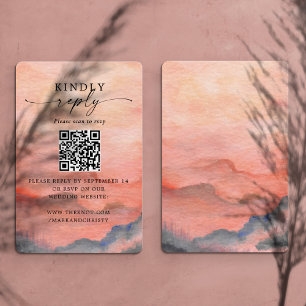 Carte D'accompagnement Mariage RSVP QR Code Sunset Mountain