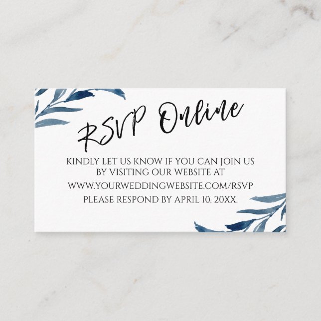 Carte D'accompagnement Mariage RSVP Typographie en ligne Feuilles peints  (Devant)