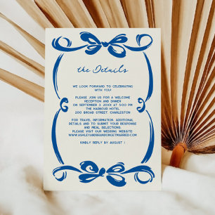 Carte D'accompagnement Mariage Ruban et Nœud Fantaisie Bleu Français 