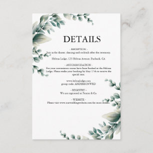 Carte D'accompagnement Mariage Rustique avec Verdure d'Eucalyptus