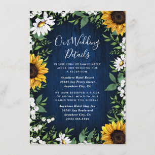 Carte D'accompagnement Mariage rustique de Tournesol bleu marine