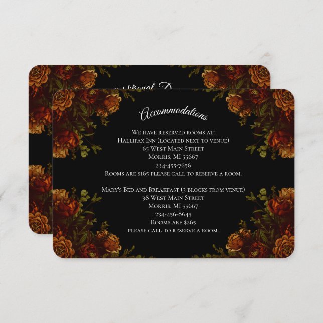 Carte D'accompagnement Mariage rustique orange noir élégant (Devant / Derrière)