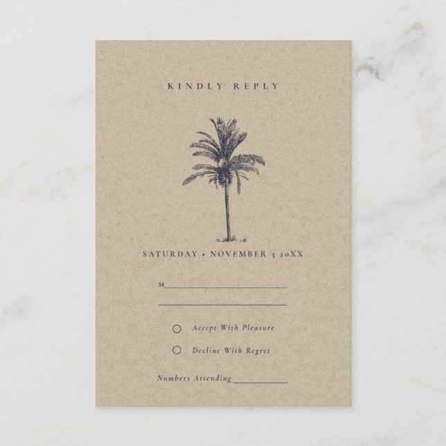 Carte D'accompagnement Mariage rustique Tropical Palm Tree Marine Kraft R (Devant)