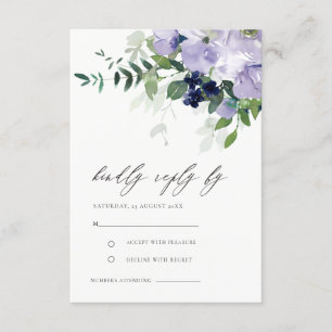 Carte D'accompagnement Mariage rustique violet violet floral feuillu RSVP