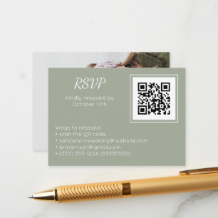Carte D'accompagnement Mariage Sage White RSVP Online QR Code Photo