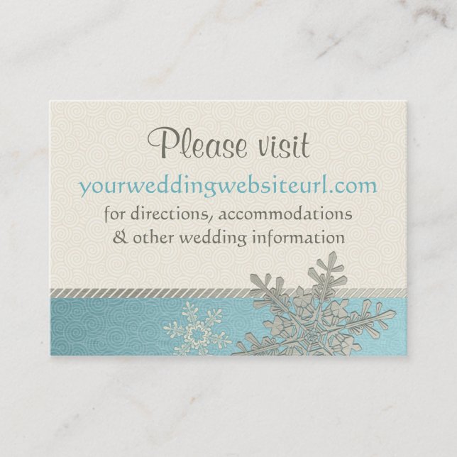 Carte D'accompagnement Mariage Silver Blue Snowflake Site Web Insérer une (Devant)