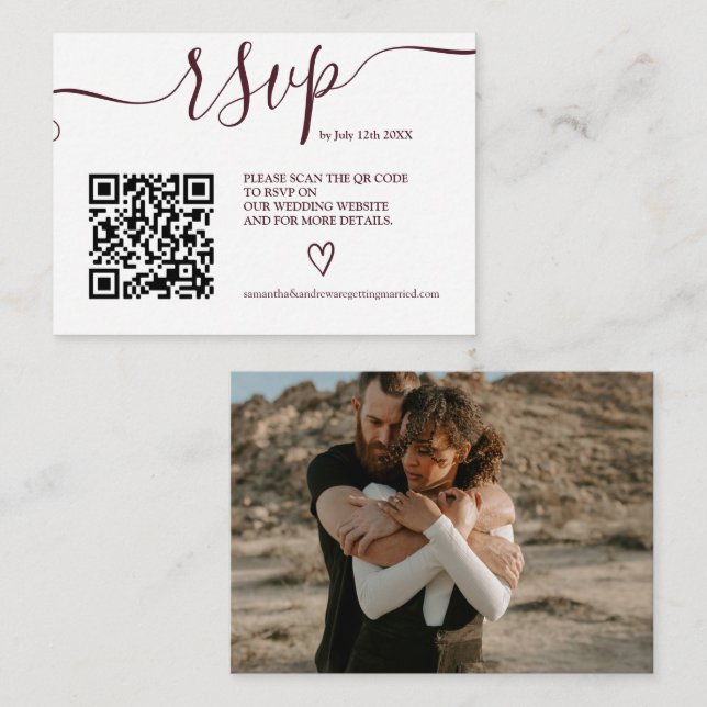 Carte D'accompagnement Mariage simple burugné rsvp Qr code photo (Devant / Derrière)
