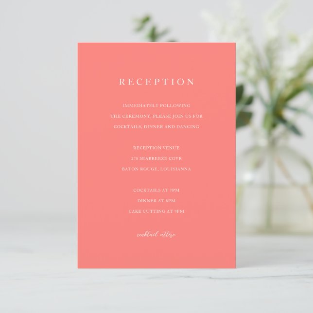 Carte D'accompagnement Mariage Simple Corail Vibrant Moderne Gras (Debout devant)