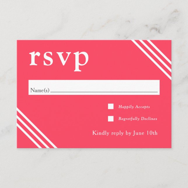 Carte D'accompagnement Mariage simple de corail brillant moderne RSVP (Devant)