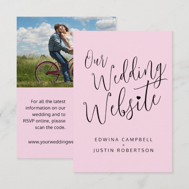 Carte D'accompagnement Mariage site web coeur rose noir code QR (Devant / Derrière)