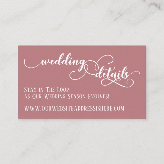 Carte D'accompagnement Mariage Site Web Détails Script Dark Dusty Rose (Devant)