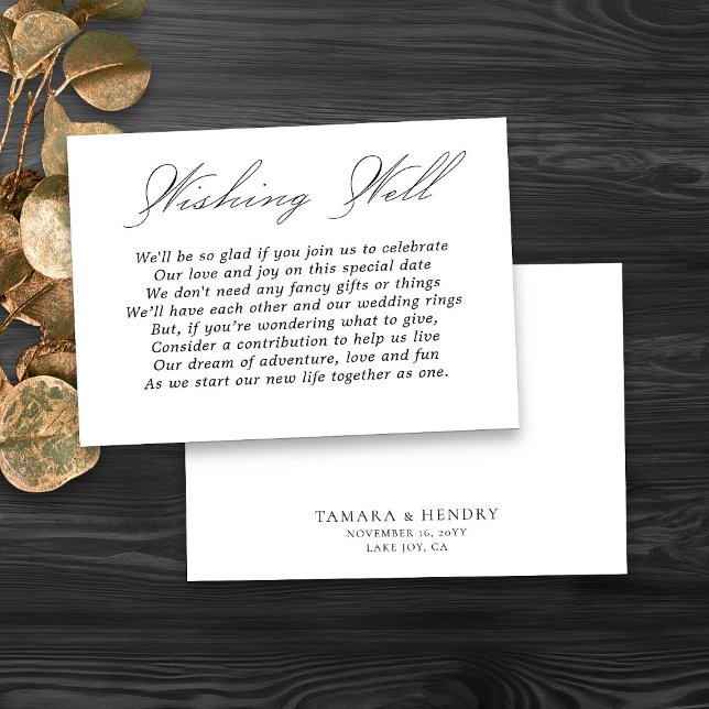 Carte D'accompagnement Mariage souhaitant bien Calligraphie Script Blanc (Elegant simple wedding wishing well card in black and white from my Wedding Colors Collection)