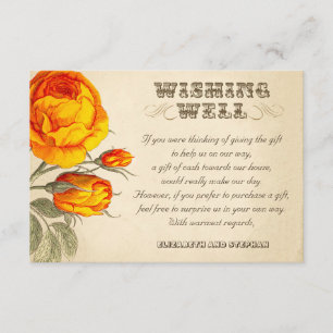 Carte D'accompagnement mariage souhaitant bien vintage orange roses