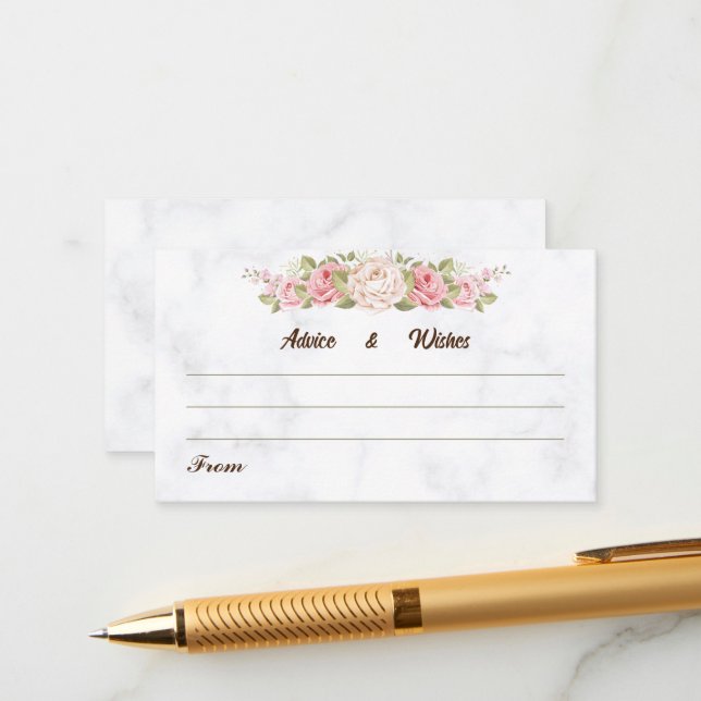 Carte D'accompagnement Mariage Souhaite Élégant Rose Flower Mariage Conse (Devant/Arrière en situation)