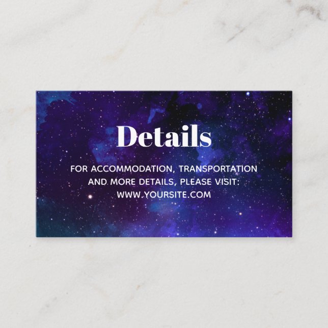 Carte D'accompagnement Mariage spatial. Les étoiles de nuit. Détails nava (Devant)