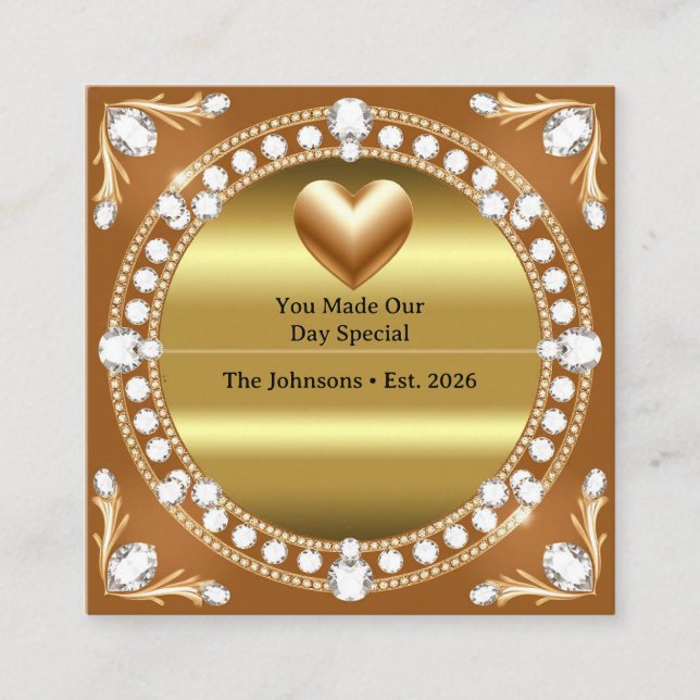 Carte D'accompagnement 💍 Mariage Style Monogramme Cœur Doré 🌹 (Devant)