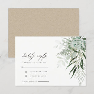 Carte D'accompagnement Mariage Succulent de la fougère verte Dusky RSVP