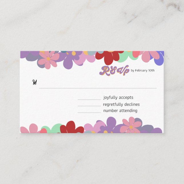 Carte D'accompagnement Mariage super à fleurs hippie funky RSVP (Devant)