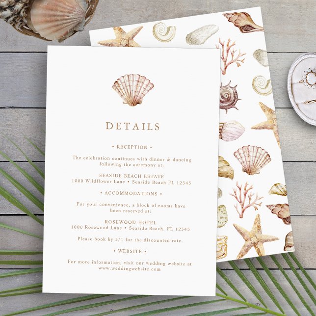 Carte D'accompagnement Mariage sur la Plage (Simple Beach Watercolor Seashell Wedding Details Enclosure Card by Painted Paperie
)