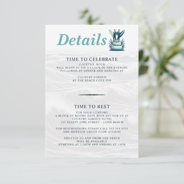 Carte D'accompagnement Mariage surf Grooms (Debout devant)