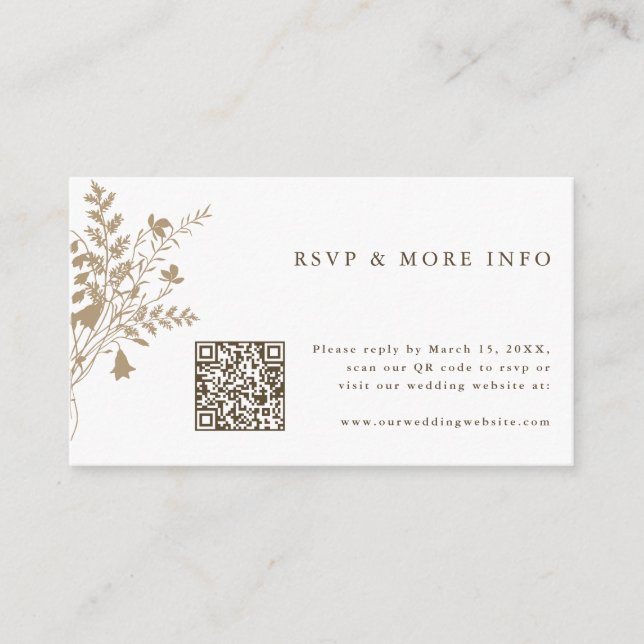 Carte D'accompagnement Mariage Tan & Blanc Fleur sauvage RSVP (Devant)