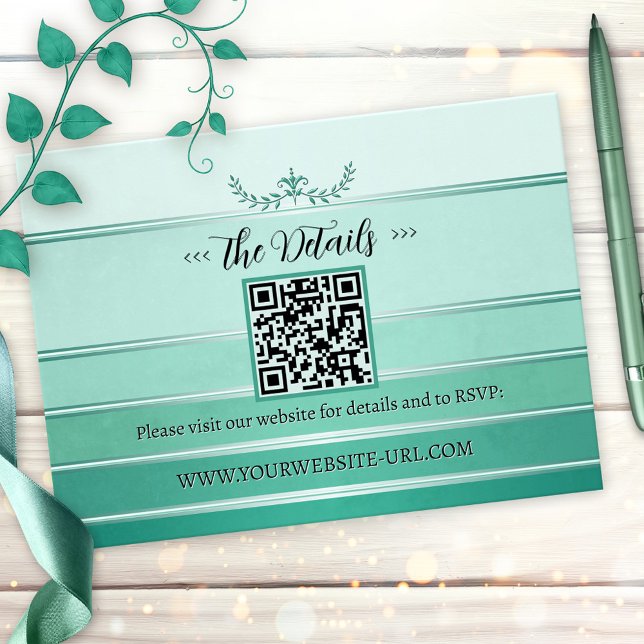 Carte D'accompagnement Mariage Ton sur Ton Rayé Vert Argent (Wedding enclosure card featuring an painted green tone on tone striped design with a silver lining)