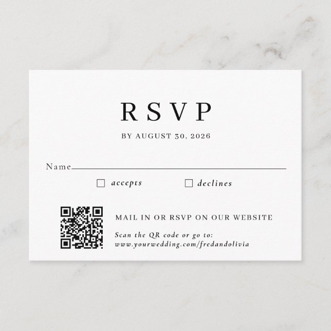 Carte D'accompagnement Mariage traditionnel par courrier et code QR RSVP (Devant)