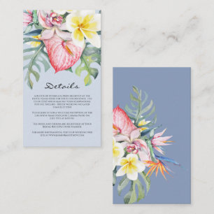 Carte D'accompagnement Mariage tropical floral bleu moderne à Hawaï