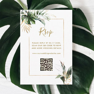Carte D'accompagnement Mariage Tropical Foliage Or RSVP avec code QR