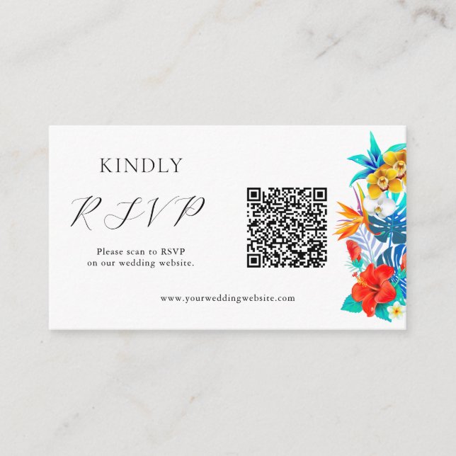 Carte D'accompagnement Mariage tropical QR RSVP (Devant)