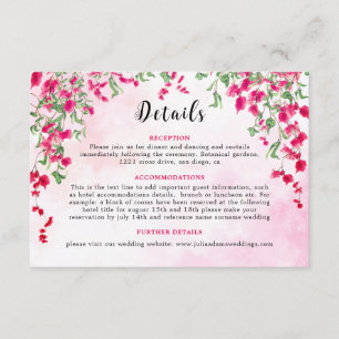 Carte D'accompagnement Mariage tropical sous les bougainvillées roses