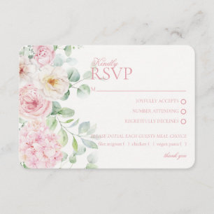 Carte D'accompagnement Mariage végétal rose Hydrangea Botanique RSVP