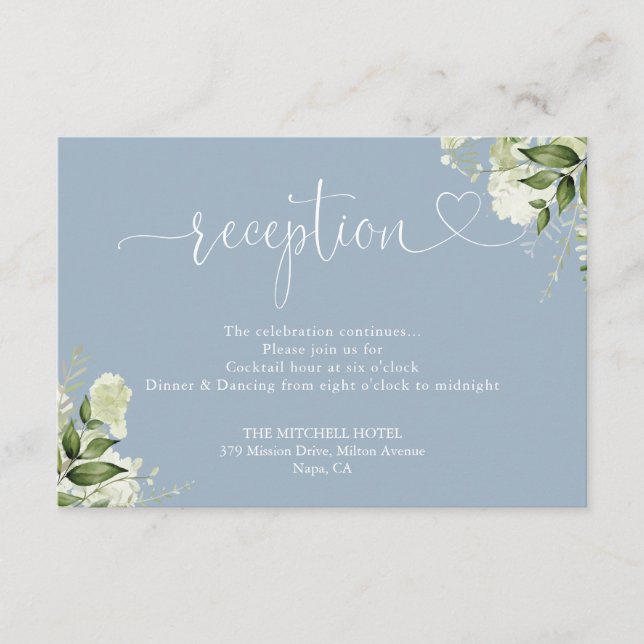 Carte D'accompagnement Mariage Verdure Bleu Poussiéreux Cœur Script Récep (Devant)