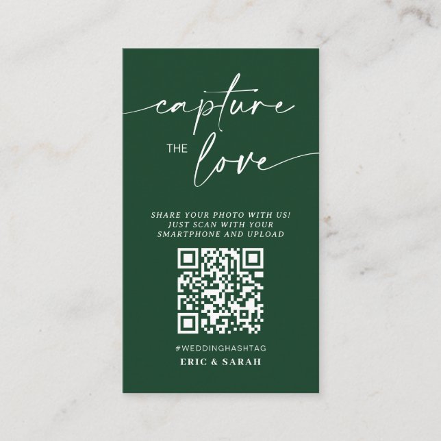 Carte D'accompagnement Mariage vert moderne Capter l'amour Qr Code (Devant)