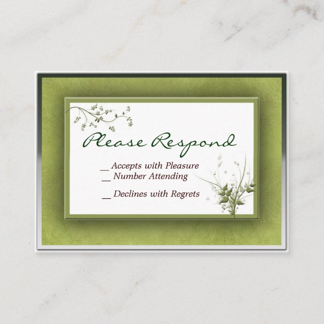 Carte D'accompagnement Mariage vert simple Floral RSVP - Customisé (Devant)