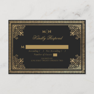 Carte D'accompagnement Mariage victorien d'or gothique vintage RSVP