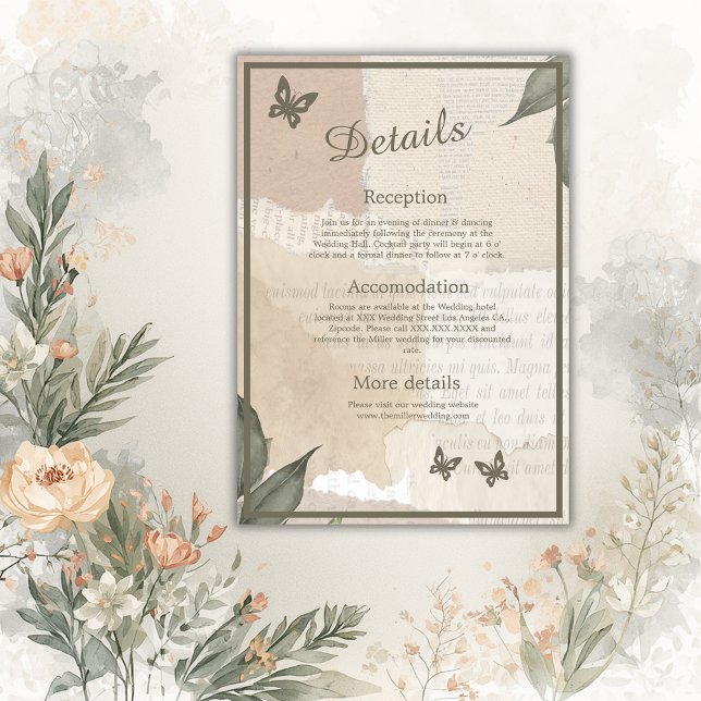 Carte D'accompagnement mariage vintage boho chic verdure (Créateur téléchargé)