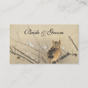 Carte D'accompagnement Mariage Vintage, Hibou Japonais et Arbre à Prunes