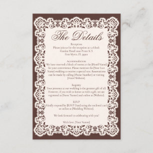Carte D'accompagnement Mariage Vintage Ivoire Dentelle Espresso Brun