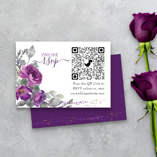 Carte D'accompagnement Mariage violet Floral en ligne RSVP QR Code