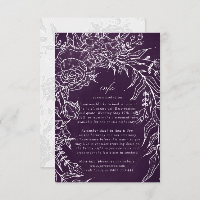 Carte D'accompagnement Mariage violet romantique à fleurs (Devant / Derrière)