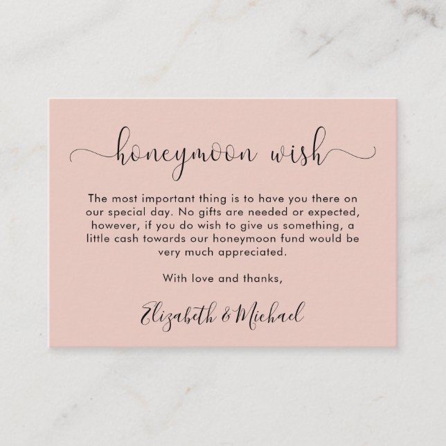 Carte D'accompagnement Mariage Vœu de Lune de Miel Rose (Devant)