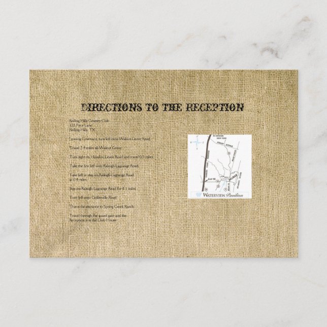 Carte D'accompagnement Mariage Western Burlap (Devant)
