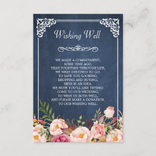 Carte D'accompagnement Mariage Wishing well Blue Chalkboard rose Floral